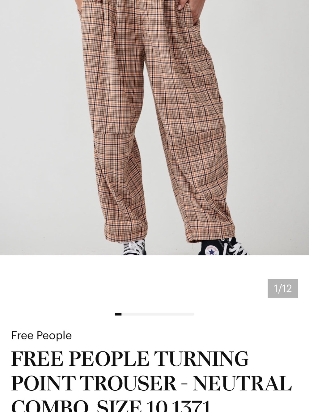 Free People Neutral Plaid Trousers in Tan and Black